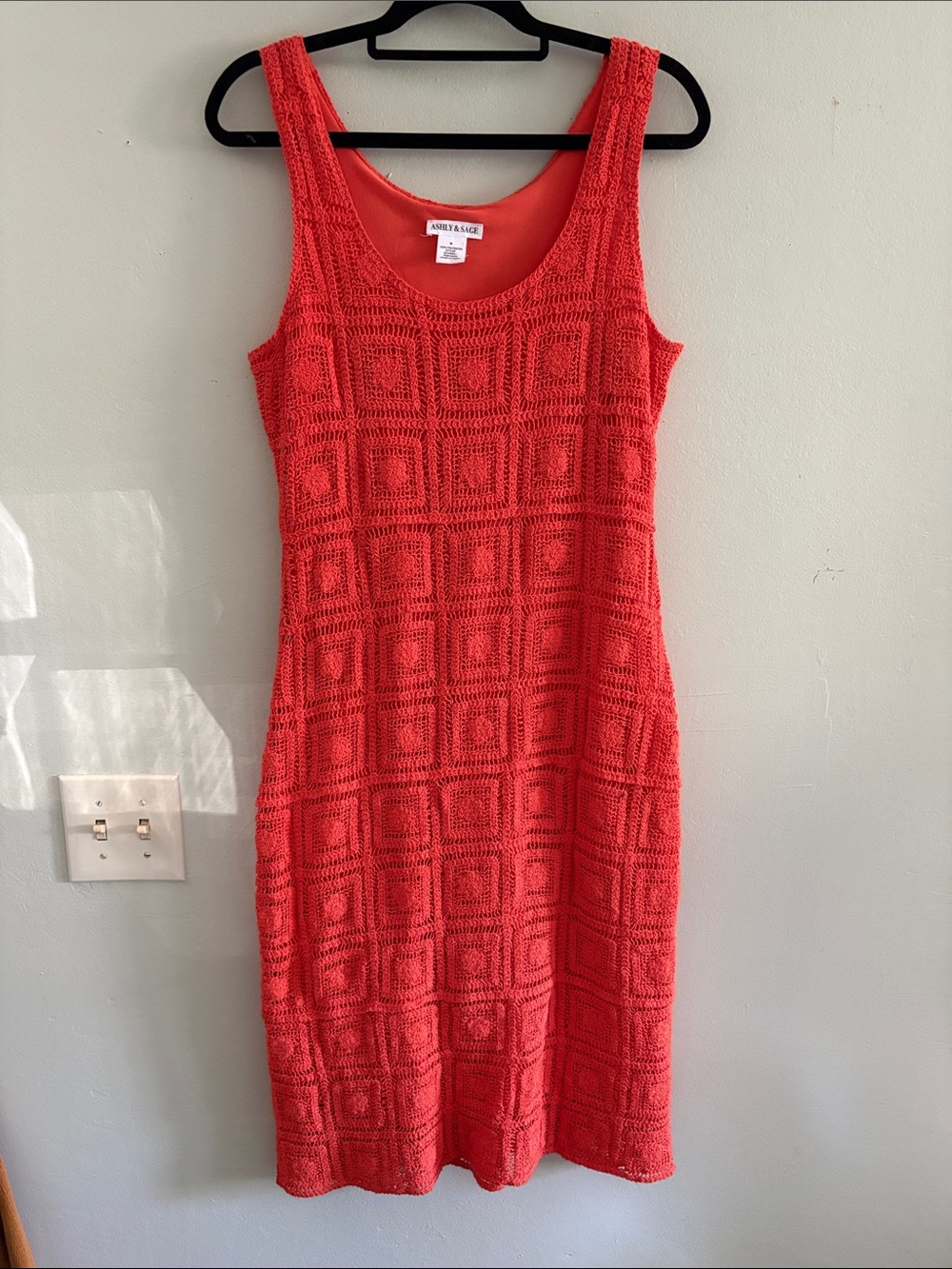 Ashley & sage Coral-Red Crochet Tank Midi Dress M